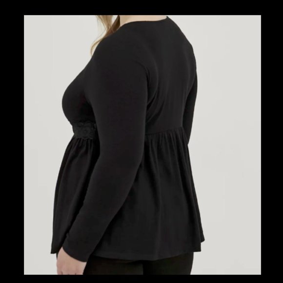 Torrid Plus Size 1X Black Lace Trimmed Long Sleeve Top - Picture 4 of 5